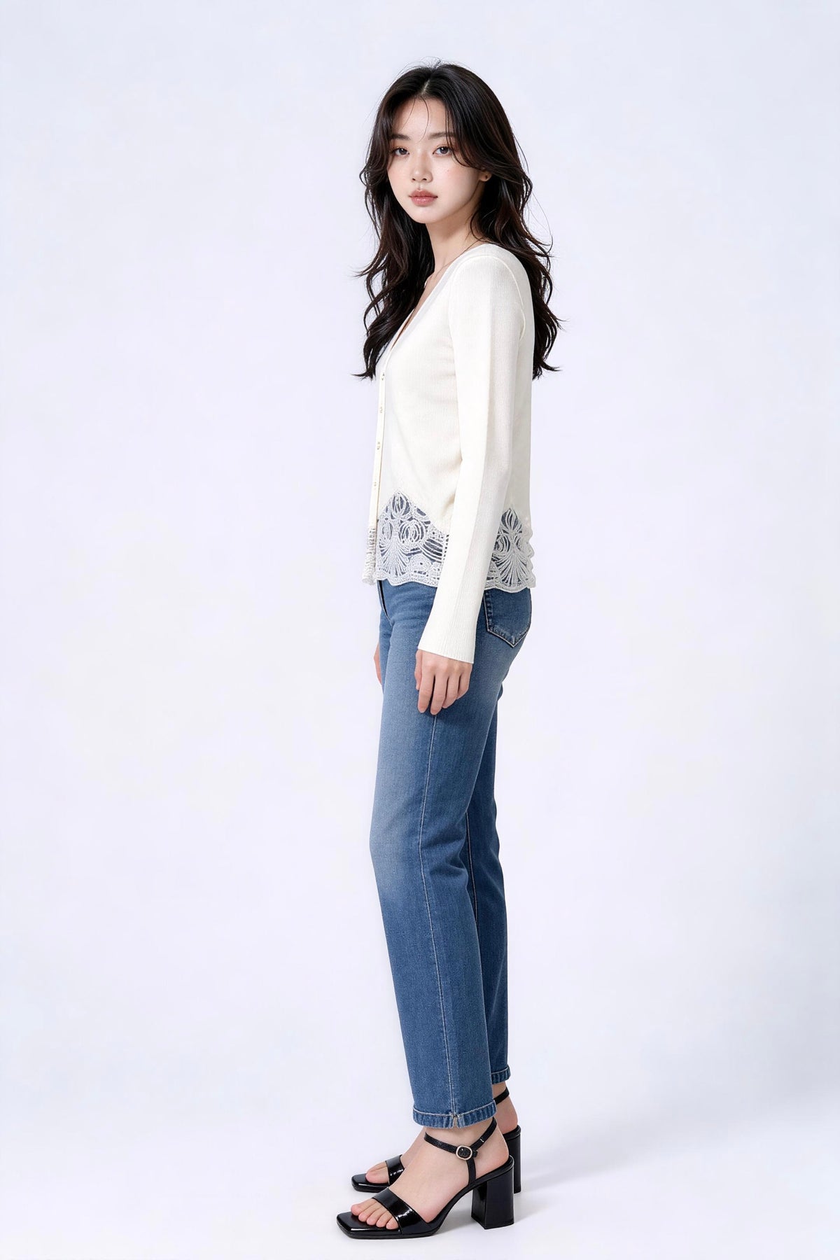 Eupraxia Lace-Panel Knit Cardigan