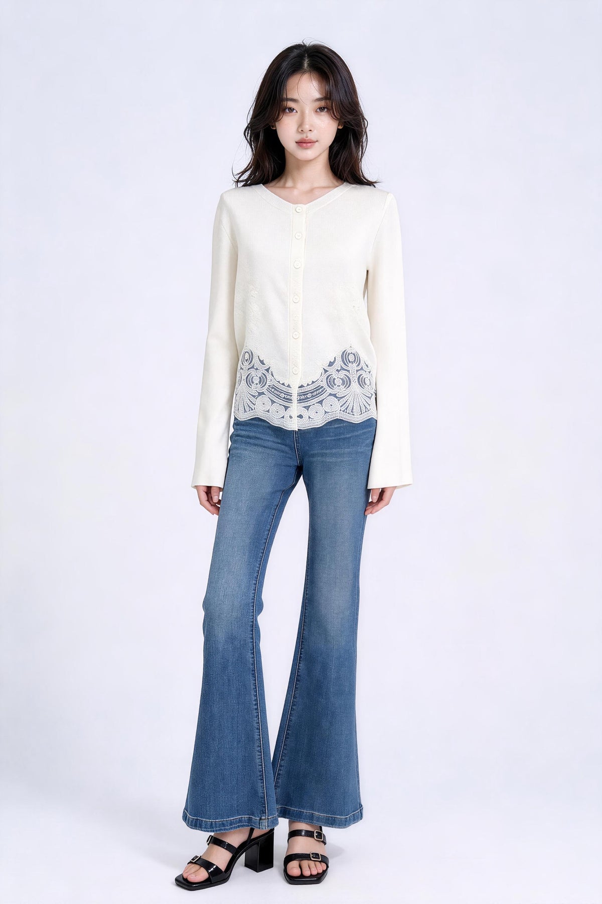 Eupraxia Lace-Panel Knit Cardigan