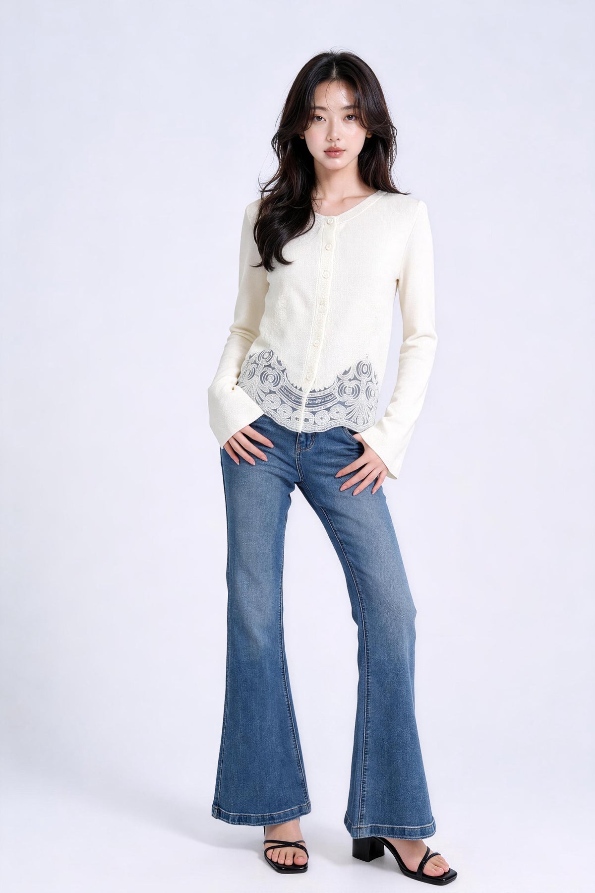 Eupraxia Lace-Panel Knit Cardigan
