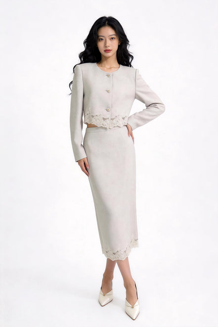 Clarimond Lace-Hem Tweed Jacket