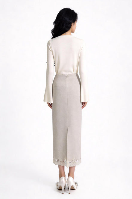 Yvaine Lace-Hem Column Skirt