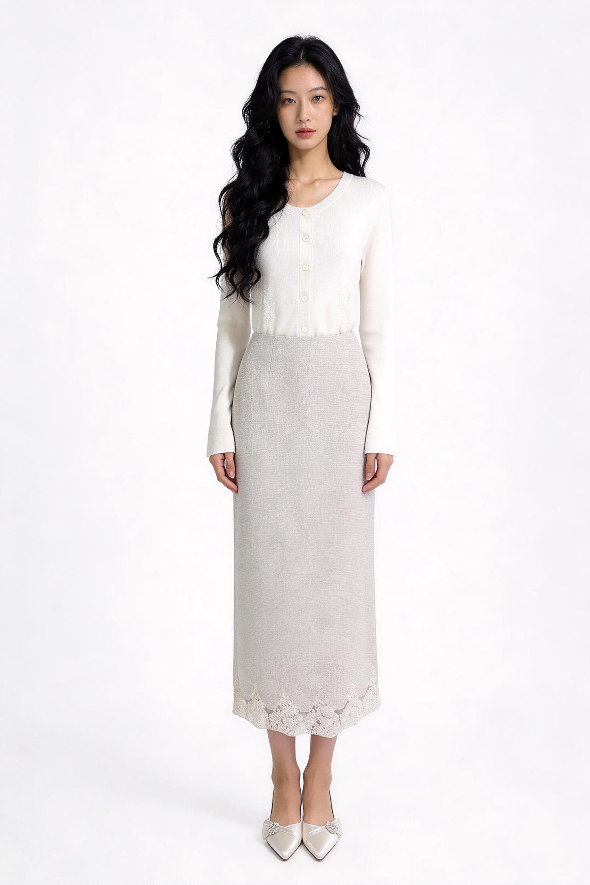 Yvaine Lace-Hem Column Skirt