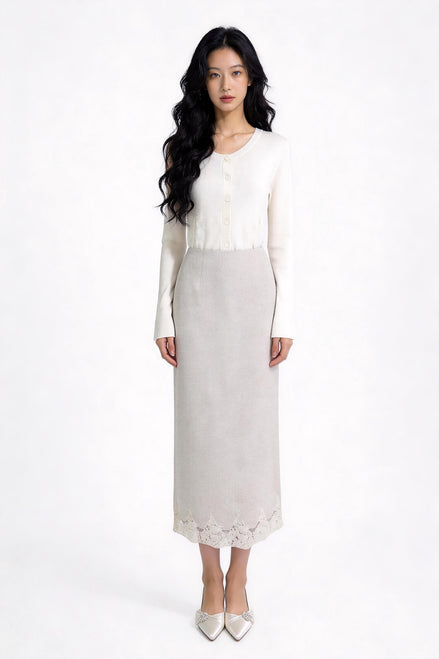Yvaine Lace-Hem Column Skirt