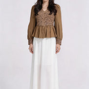 Ginevra Lace-Panel Satin Peplum Blouse