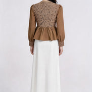 Ginevra Lace-Panel Satin Peplum Blouse