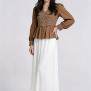 Ginevra Lace-Panel Satin Peplum Blouse