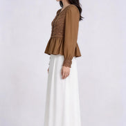 Ginevra Lace-Panel Satin Peplum Blouse