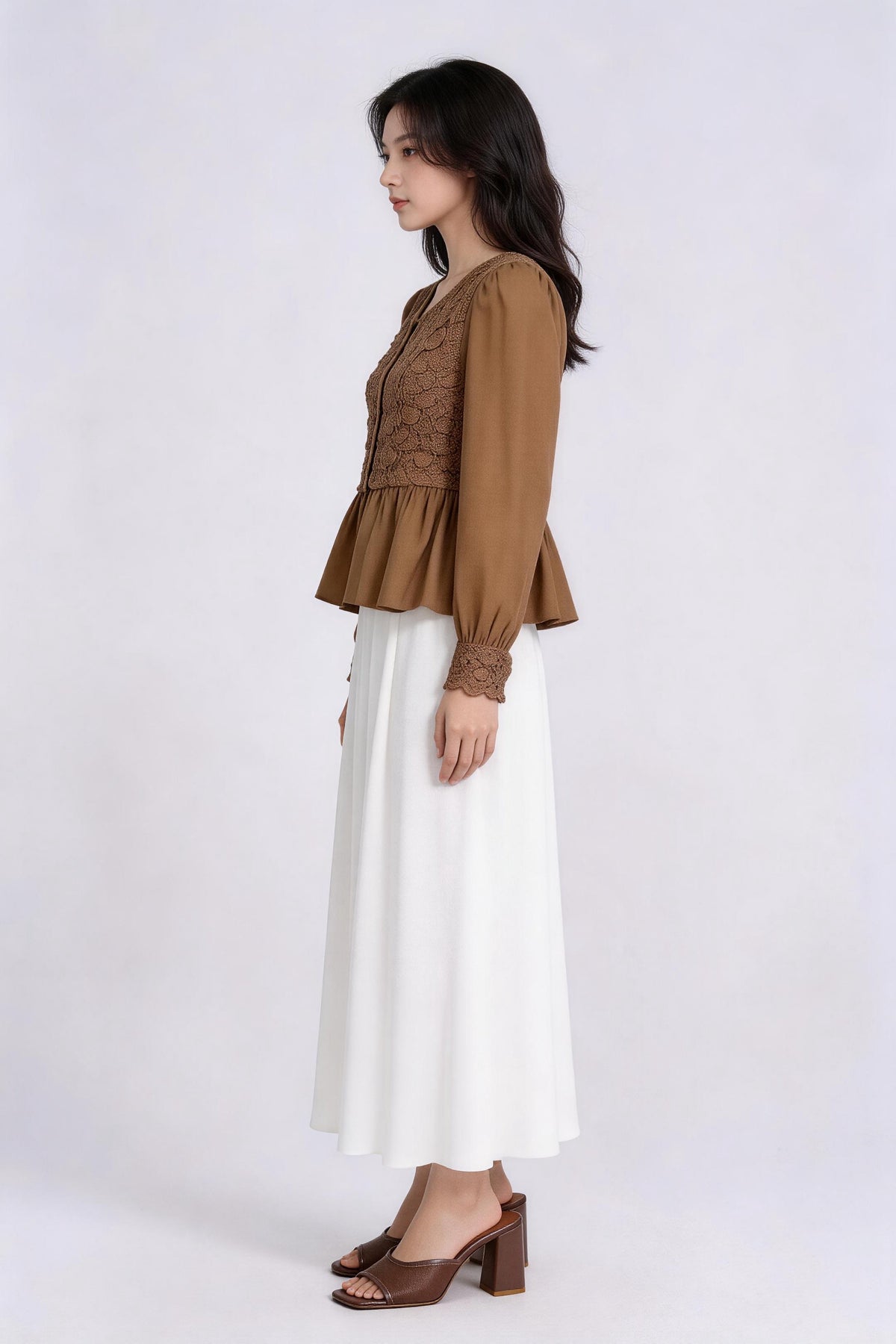 Ginevra Lace-Panel Satin Peplum Blouse