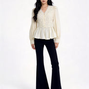 Ginevra Lace-Panel Satin Peplum Blouse