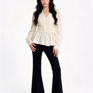 Ginevra Lace-Panel Satin Peplum Blouse