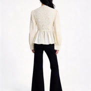 Ginevra Lace-Panel Satin Peplum Blouse