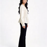 Ginevra Lace-Panel Satin Peplum Blouse