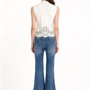 Serilda Lace-Panel Mock-Neck Top