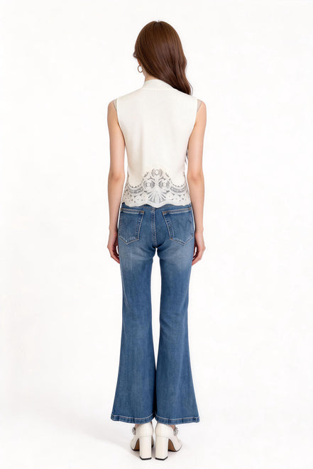 Serilda Lace-Panel Mock-Neck Top