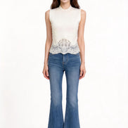 Serilda Lace-Panel Mock-Neck Top