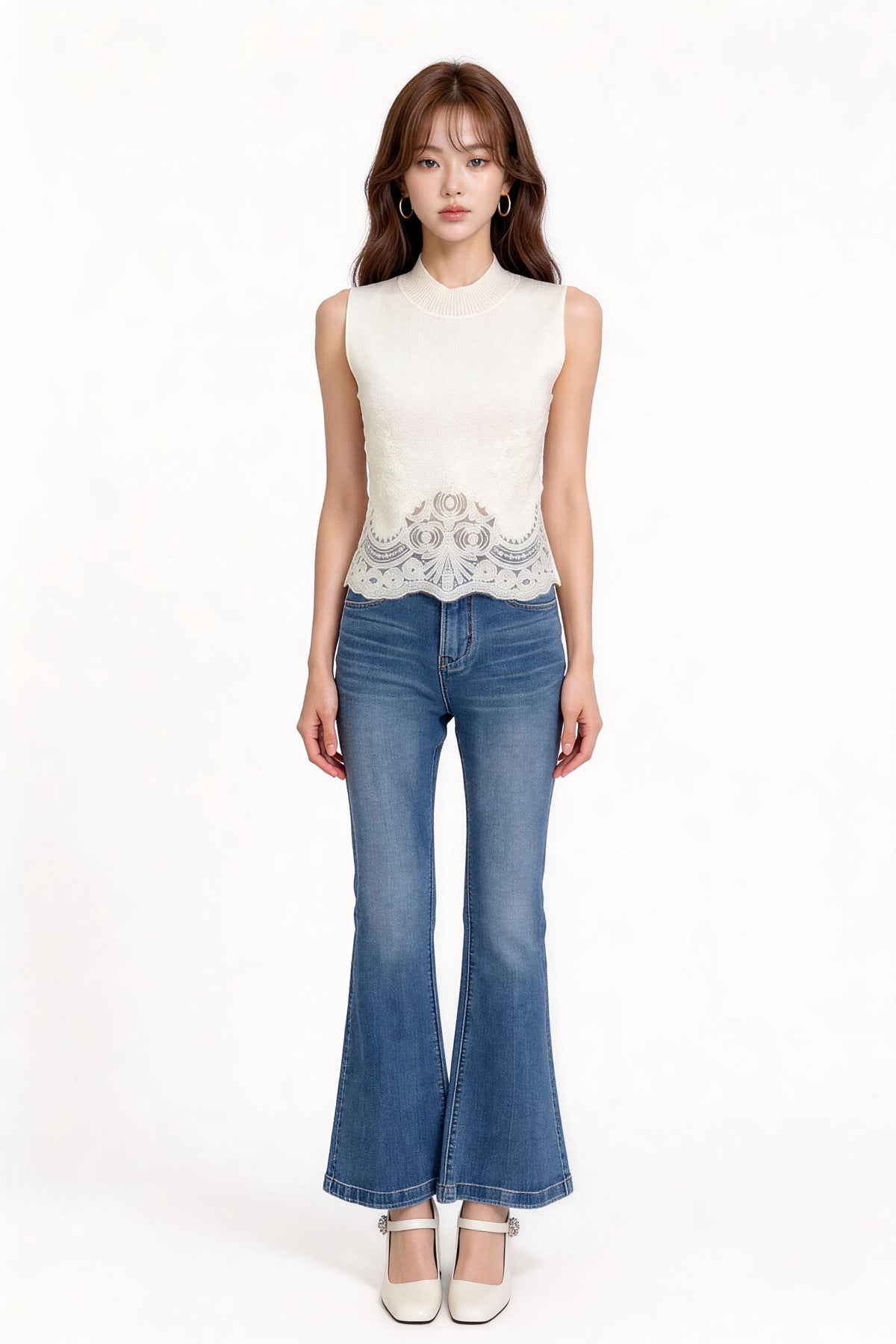 Serilda Lace-Panel Mock-Neck Top