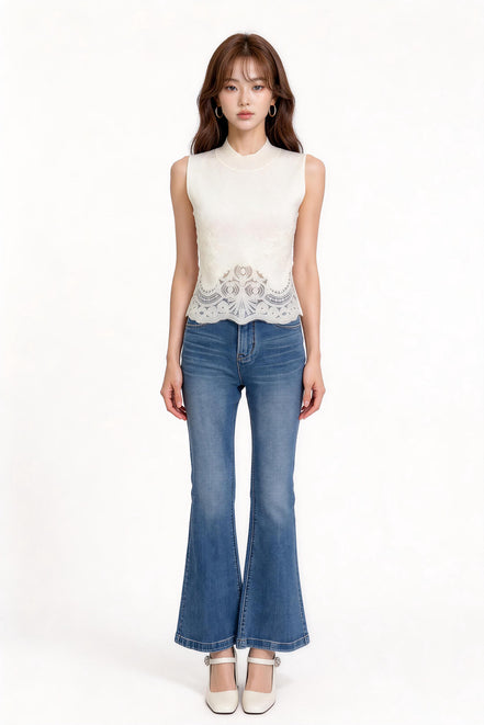 Serilda Lace-Panel Mock-Neck Top
