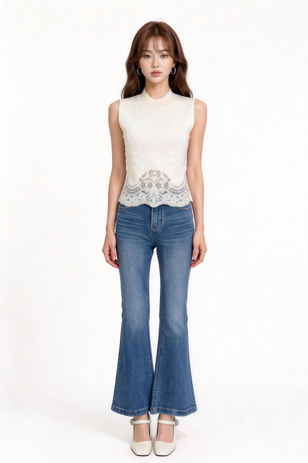 Serilda Lace-Panel Mock-Neck Top
