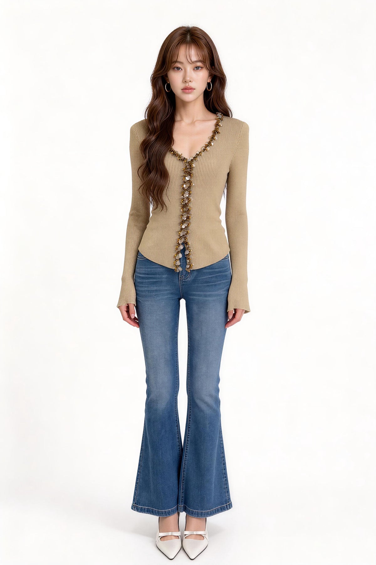 Belphoebe Floral-Embellished Ribbed Cardigan
