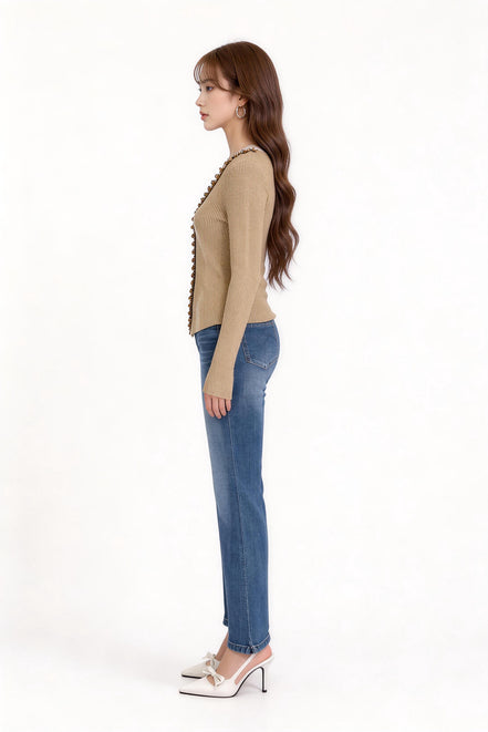 Belphoebe Floral-Embellished Ribbed Cardigan
