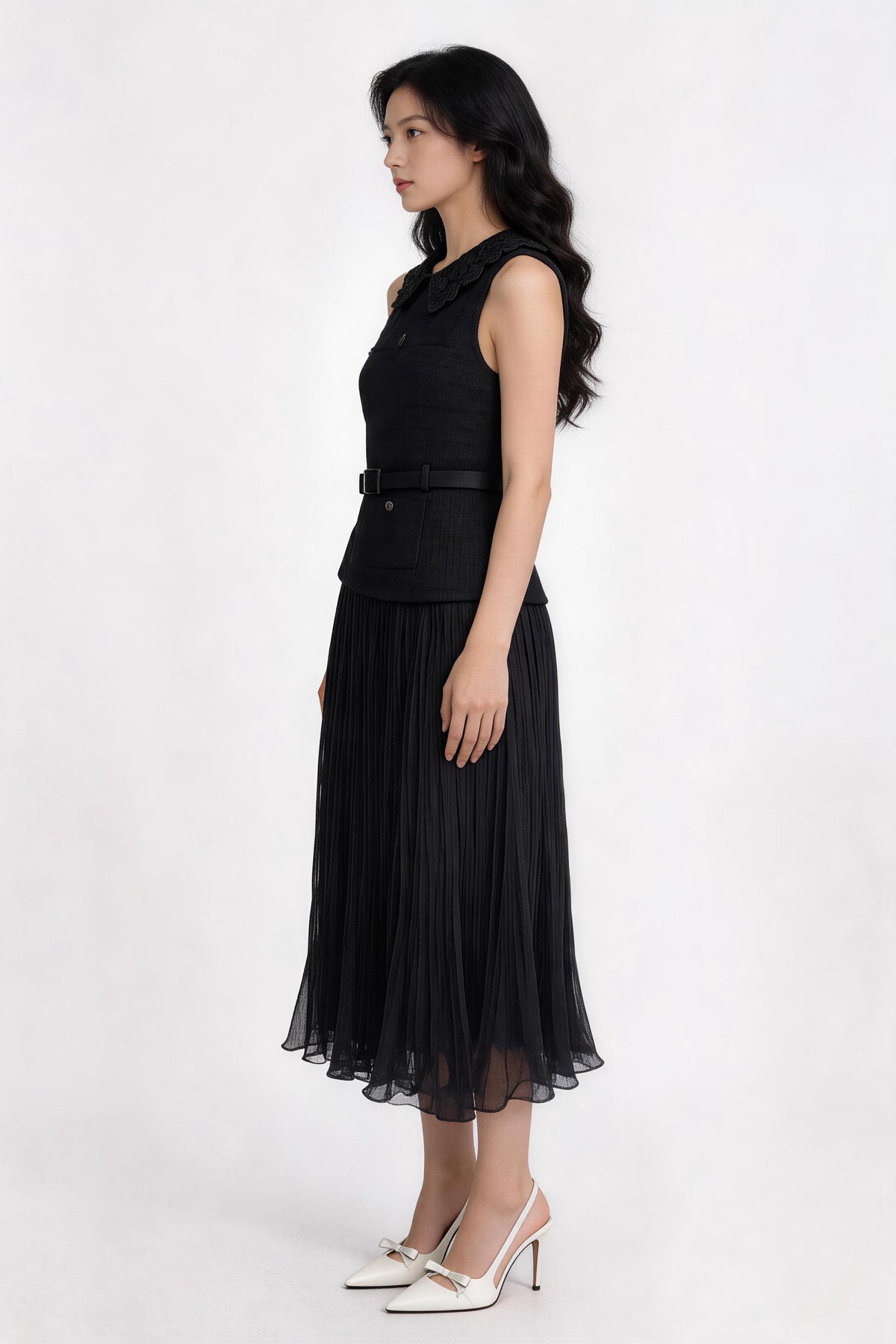 Melisendra Lace-Collar Tweed Maxi Dress