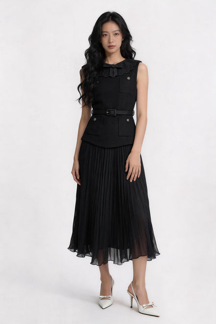 Melisendra Lace-Collar Tweed Maxi Dress