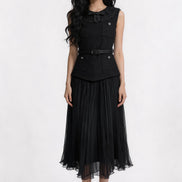 Melisendra Lace-Collar Tweed Maxi Dress