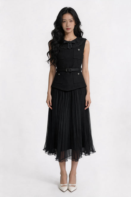 Melisendra Lace-Collar Tweed Maxi Dress
