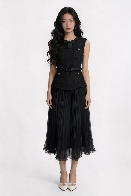 Melisendra Lace-Collar Tweed Maxi Dress
