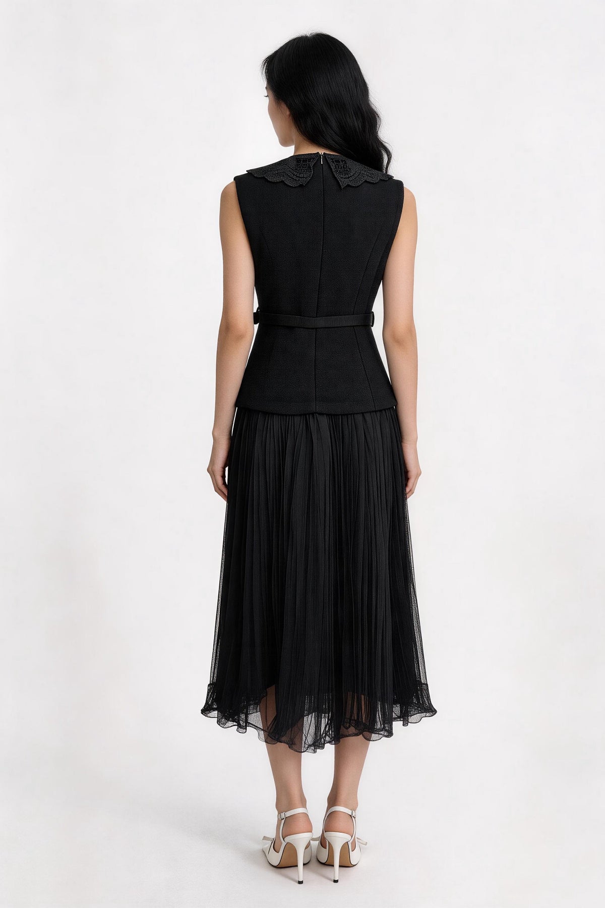 Melisendra Lace-Collar Tweed Maxi Dress