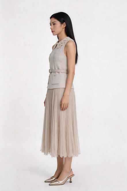 Melisendra Lace-Collar Tweed Maxi Dress