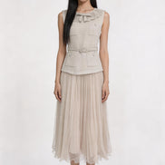 Melisendra Lace-Collar Tweed Maxi Dress