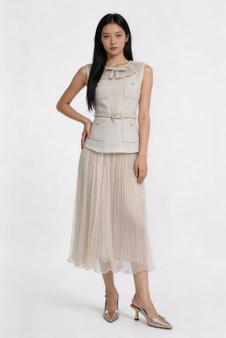 Melisendra Lace-Collar Tweed Maxi Dress