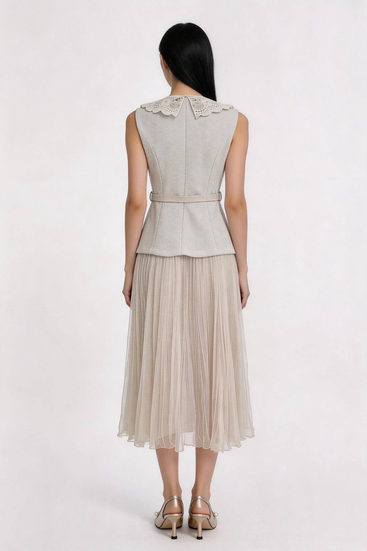 Melisendra Lace-Collar Tweed Maxi Dress