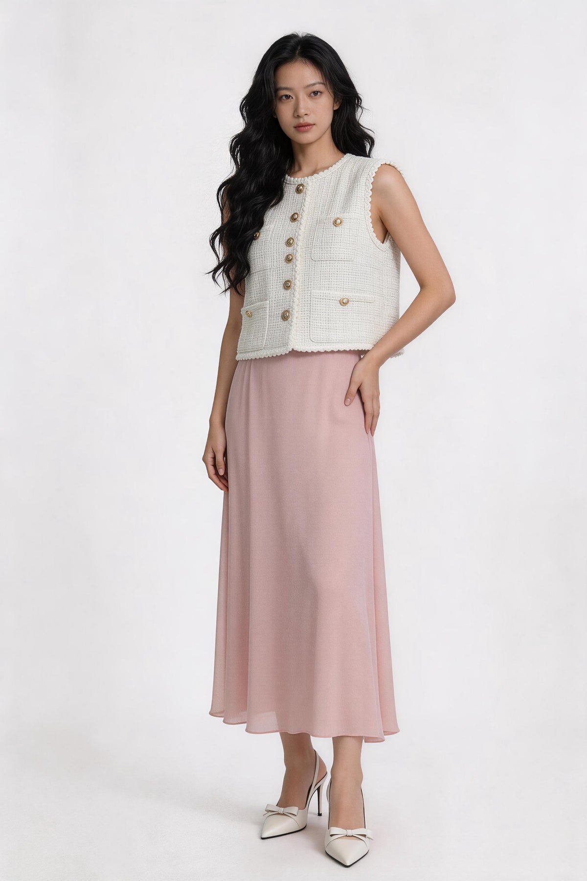 Peronella Multi-Pocket Tweed Vest