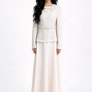 Leontine Lace-Collar Belted Maxi Dress