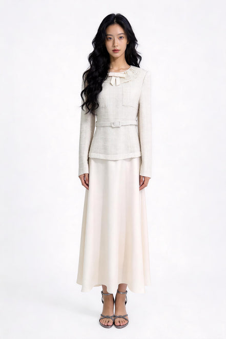 Leontine Lace-Collar Belted Maxi Dress