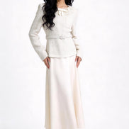Leontine Lace-Collar Belted Maxi Dress