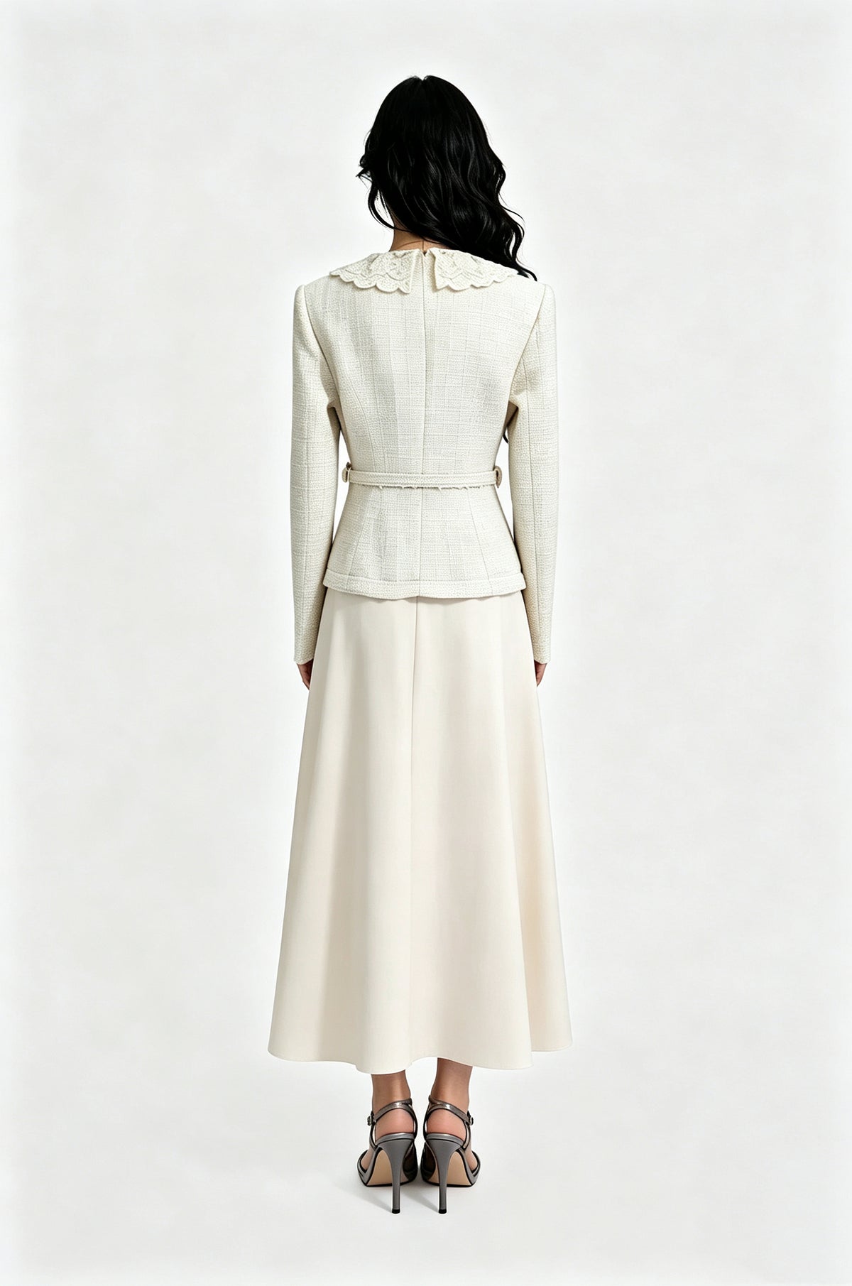 Leontine Lace-Collar Belted Maxi Dress