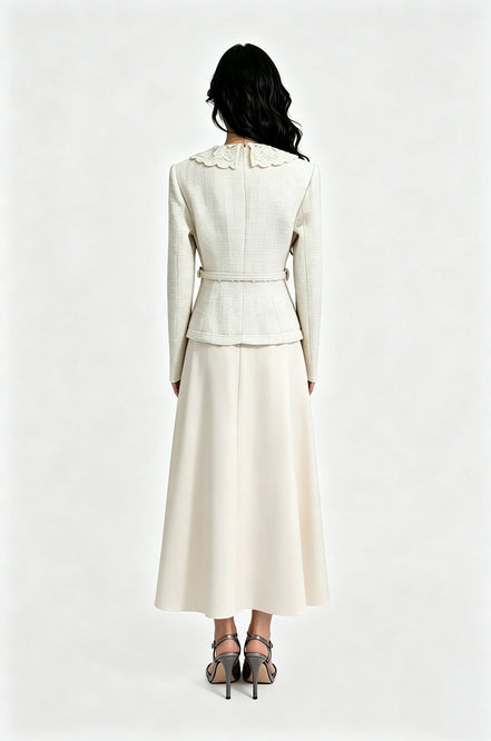 Leontine Lace-Collar Belted Maxi Dress