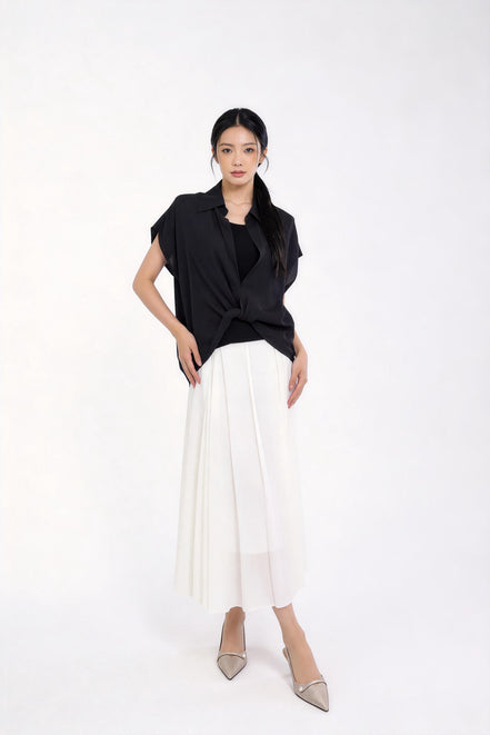 Bria Drape-Front Twist Blouse