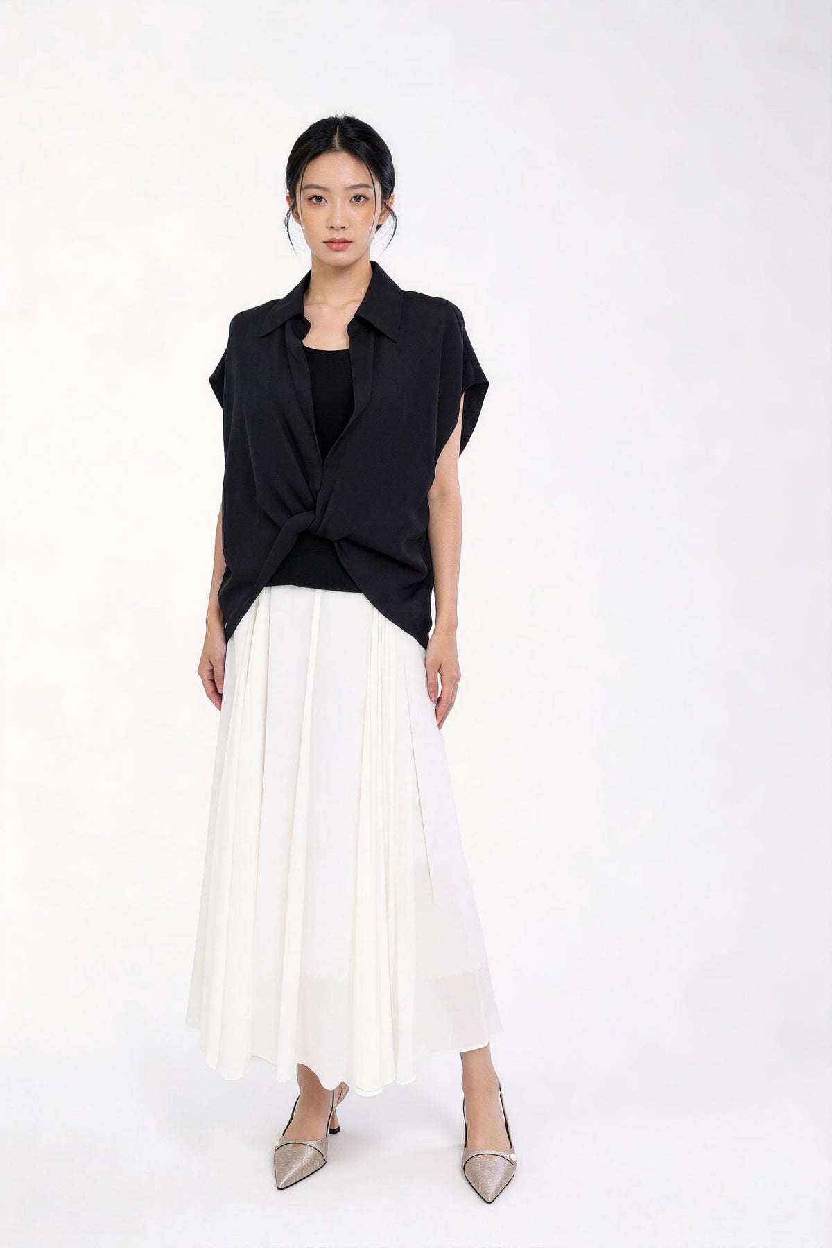 Bria Drape-Front Twist Blouse
