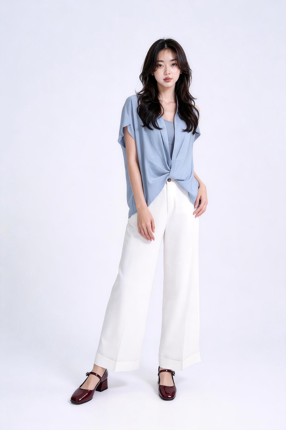 Bria Drape-Front Twist Blouse