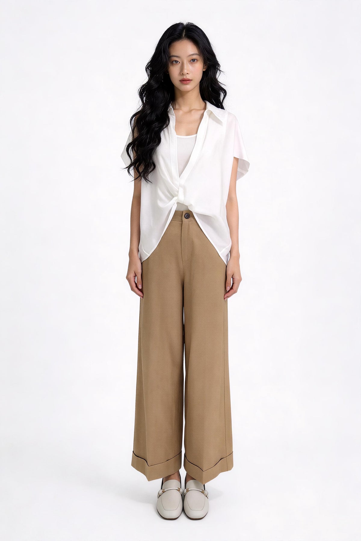 Bria Drape-Front Twist Blouse