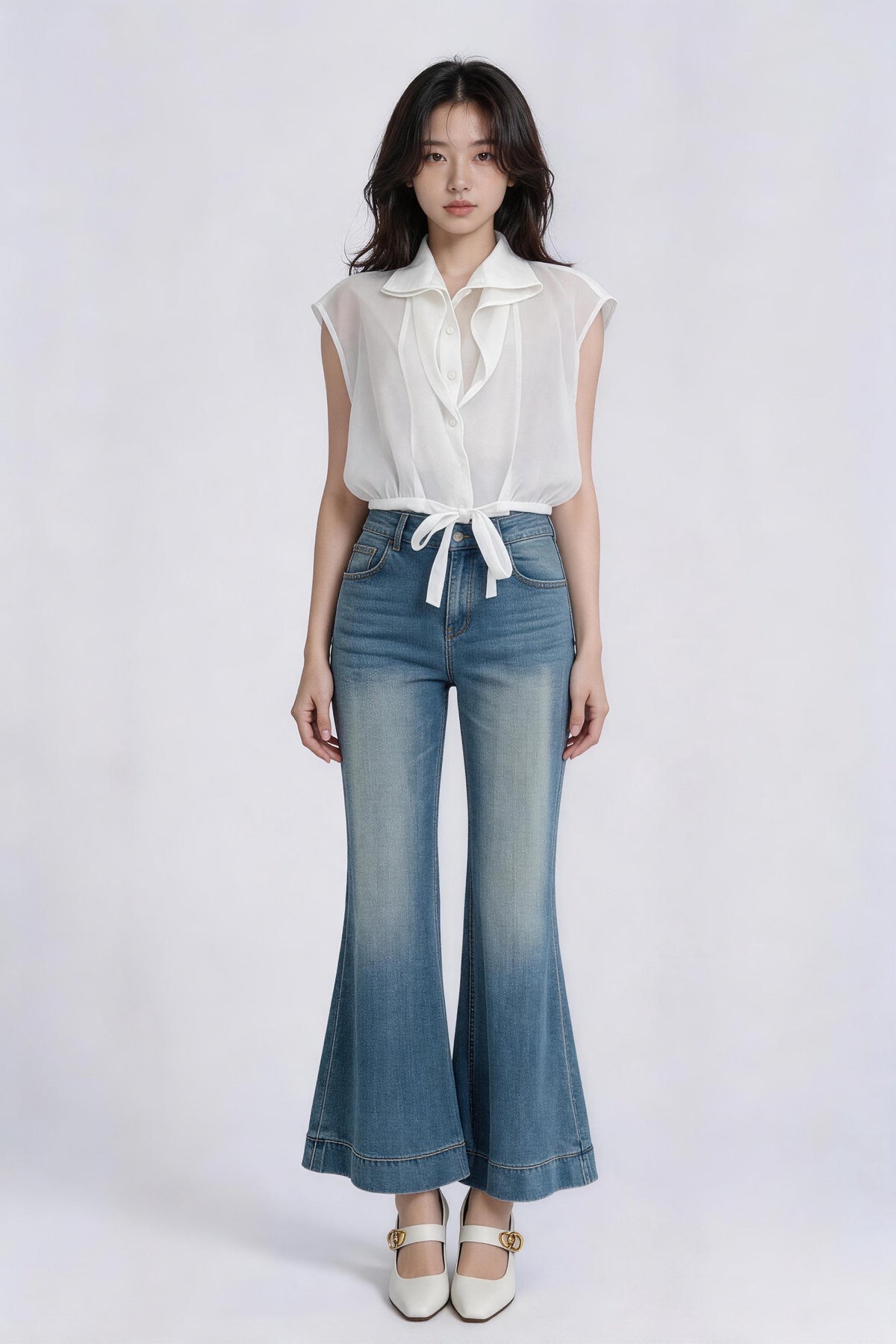 Bess Tie-Waist Sleeveless Shirt