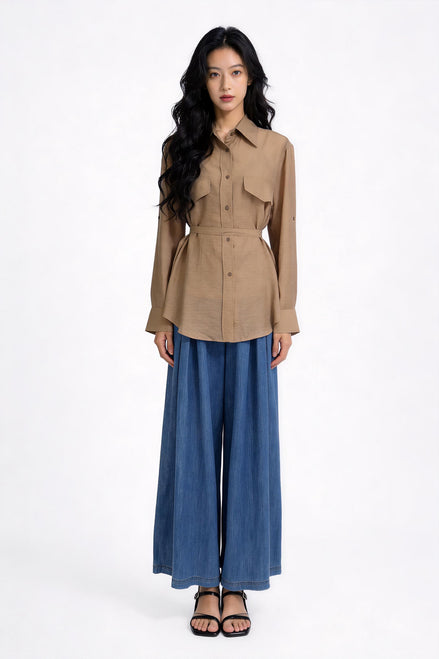 Mabli Tie-Waist Utility Shirt