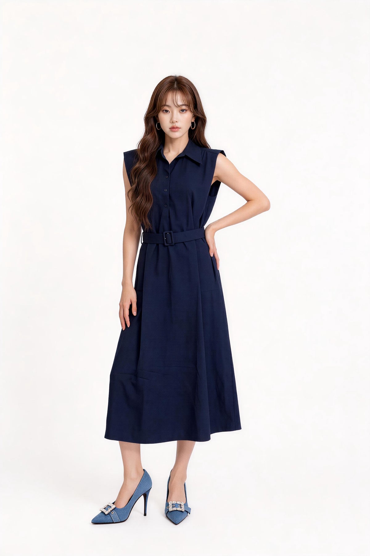 Madelief Belted Sleeveless Shirt Dress