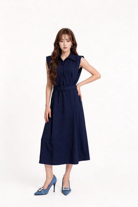 Madelief Belted Sleeveless Shirt Dress