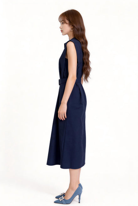 Madelief Belted Sleeveless Shirt Dress