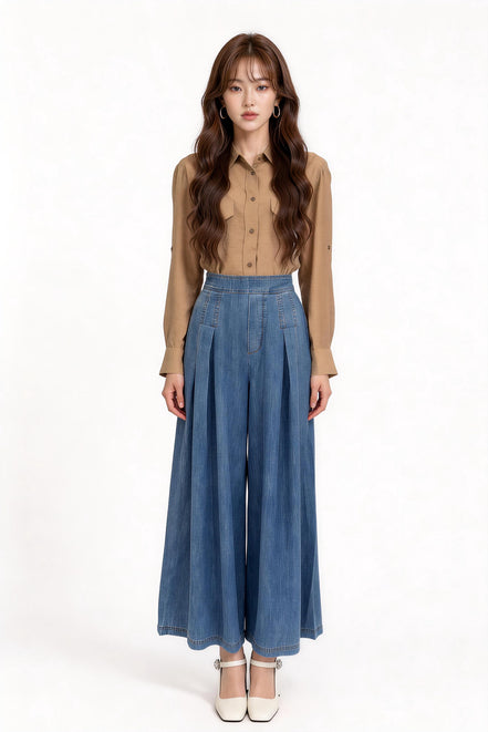 Iseult Pleated Wide-Leg Jeans